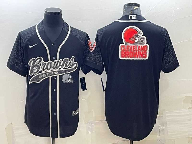 Mens Cleveland Browns Black Reflective Team Big Logo With Patch Cool Base Stitched Baseball Jersey->cleveland browns->NFL Jersey